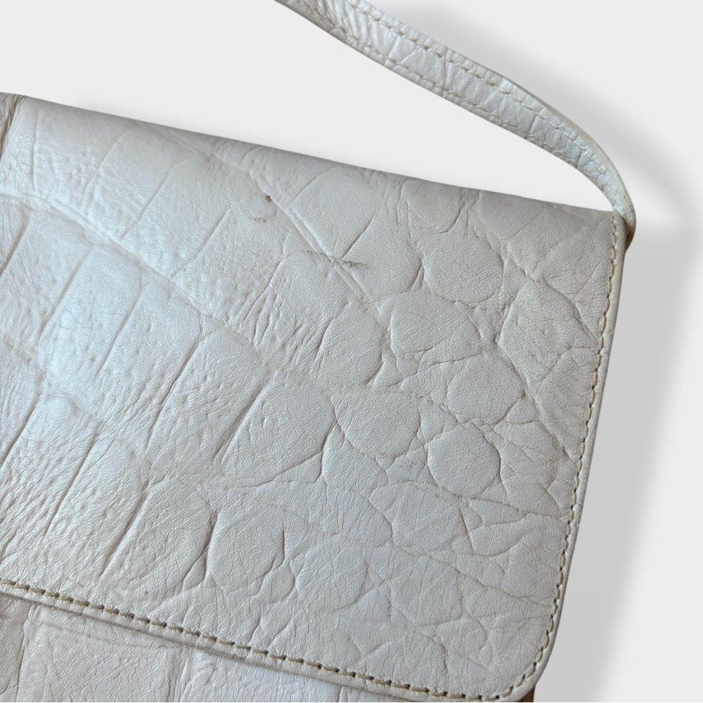 Vintage Furla Bag Envelope Croc Embossed Leather Off White Structured Purse - Picture 10 of 16